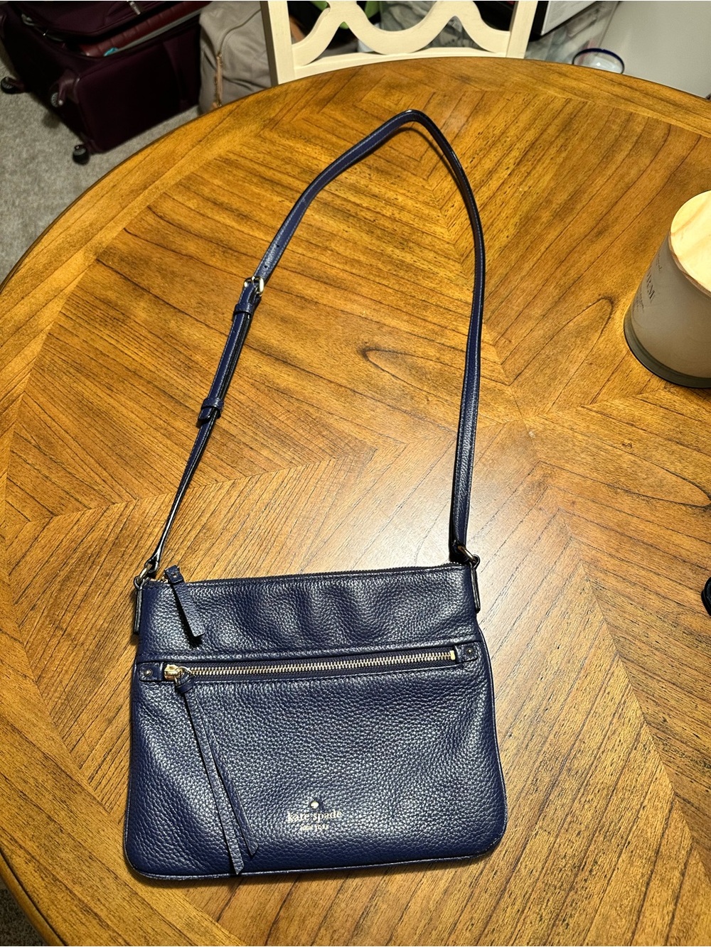 kate spade navy pebbled leather crossbody with gold hardware